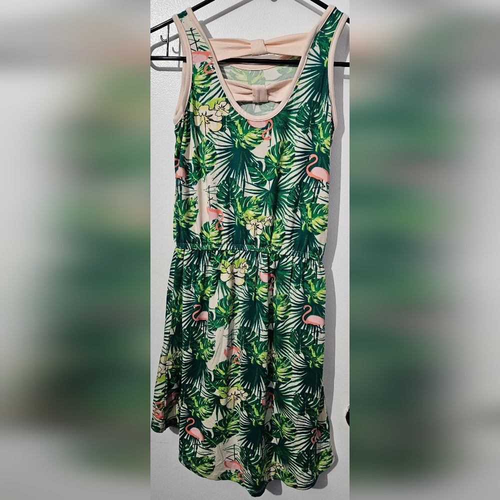 Tropical Green Sleeveless Romper Shorts Dress Medium - Picture 2 of 4